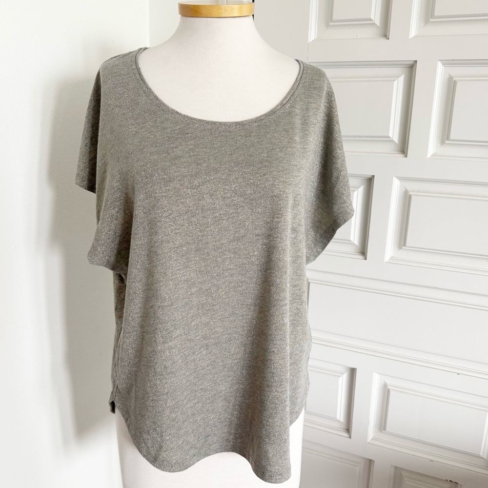 Oliver Bonas Gold Gray Women's Short Sleeve Top Metallic Shimmer Size 14